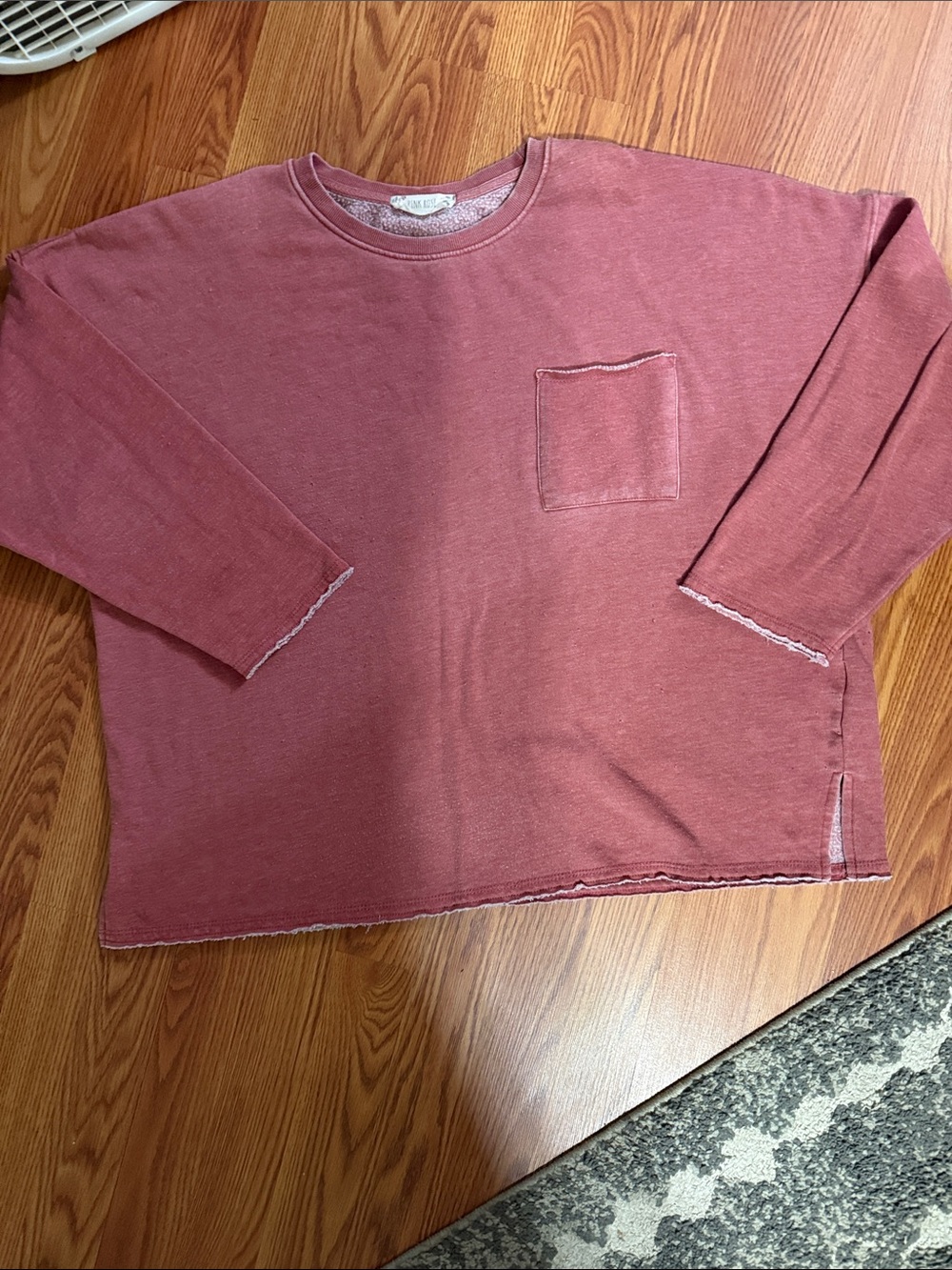 Pink Rosewomens  Long-Sleeve Crewneckpocket sweatshirt  rolled hem s - Rose Pink